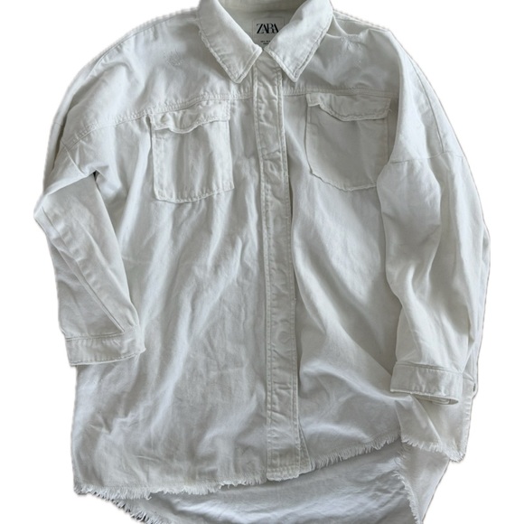 Zara Jackets & Blazers - Zara Off-White Frayed Hem Shirt